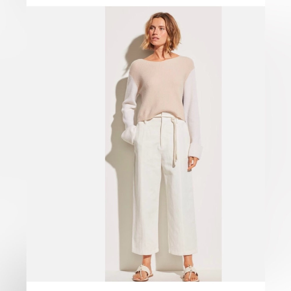 $345 VINCE COLOR BLOCK 100% CASHMERE PULLOVER SWEATER SZ XS BUFF/CREAM/GRAY